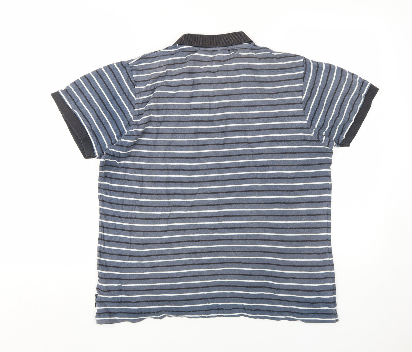 French Connection Men's Blue Striped Polo Shirt L