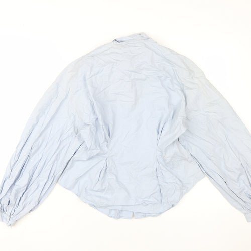 H&M Women's Blue Cotton Bow Blouse, Size 8, Long Sleeve