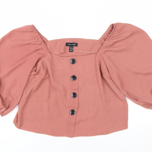 New Look Women Pink Cropped Blouse Sz 8