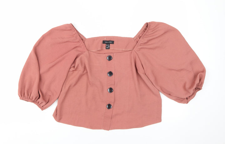 New Look Women Pink Cropped Blouse Sz 8