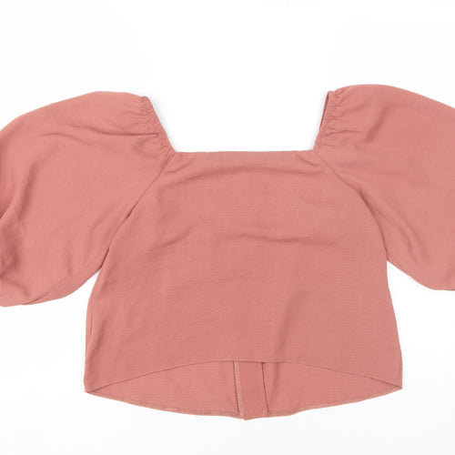 New Look Women Pink Cropped Blouse Sz 8