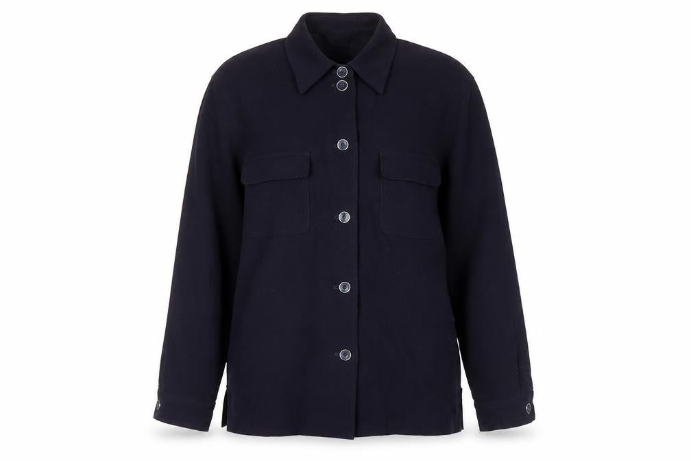 Front view of B.B. Sport Black Button-Up Wool Shirt -, size 10