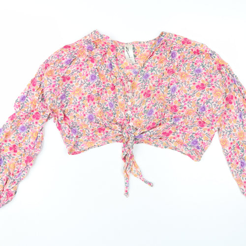 Violet Romance Women's Floral Cropped Blouse Size 12