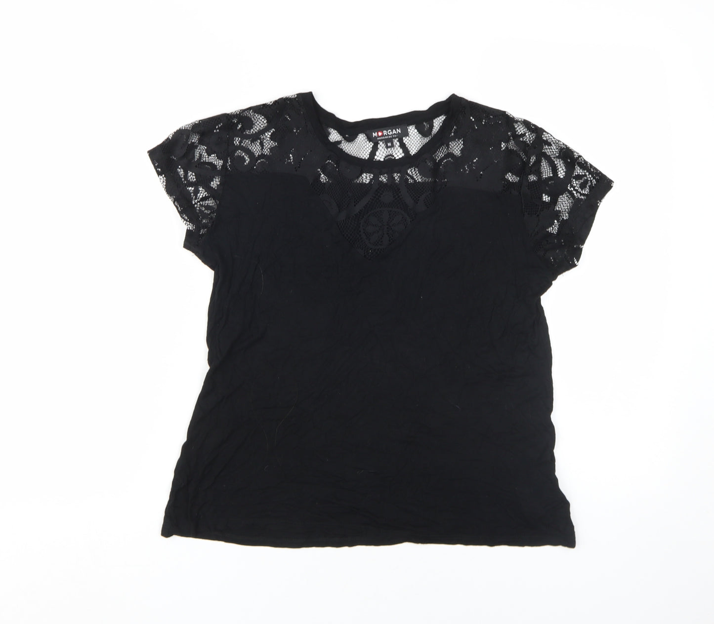 Morgan Women's Black Lace T-Shirt Size M