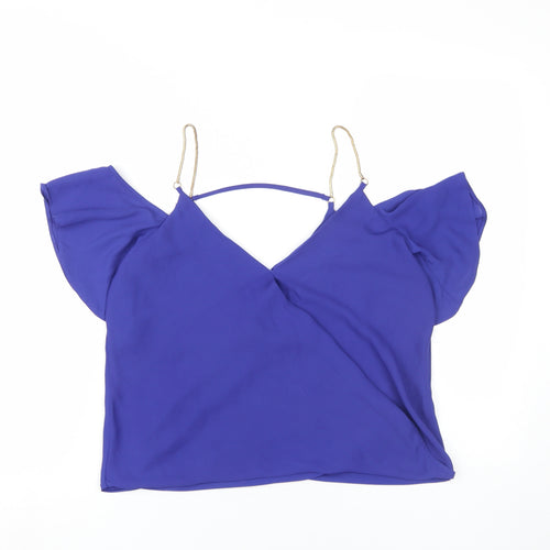 New Look Women's Purple Cropped Cold Shoulder Top