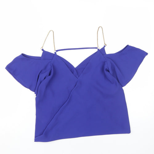 New Look Women's Purple Cropped Cold Shoulder Top