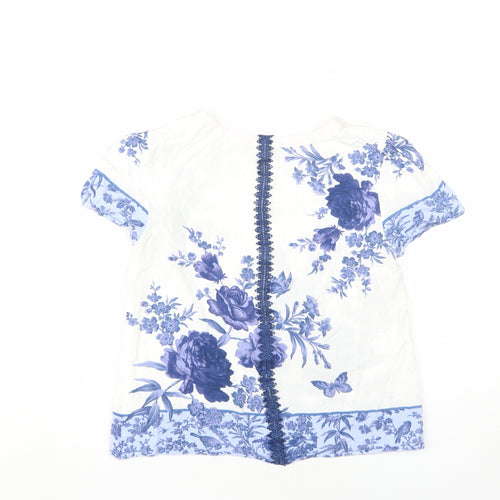 Oasis Women's Blue Floral V-Neck Tunic Blouse Size 10