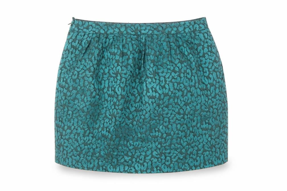 Front view of H&M Women's Blue Animal Print Short Skirt, size 10