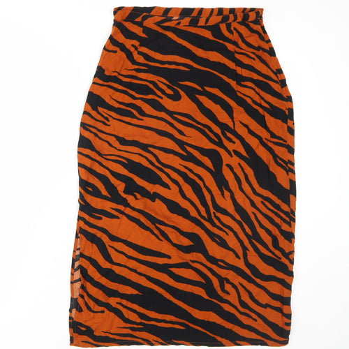 Stradivarius Women's Orange Zebra Print Midi Skirt Size 10