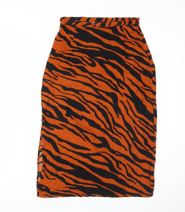 Stradivarius Women's Orange Zebra Print Midi Skirt Size 10