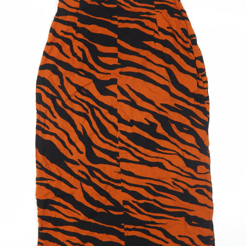 Stradivarius Women's Orange Zebra Print Midi Skirt Size 10