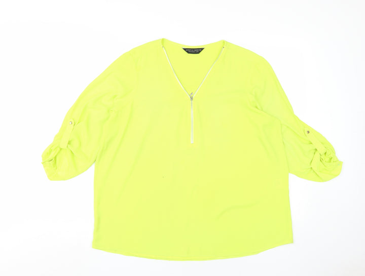 Dorothy Perkins Women's Green V-Neck Blouse, Size 16