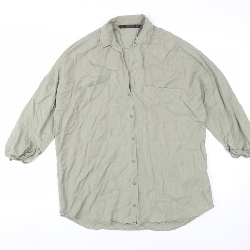 Zara Women's Green Button-Up Shirt XS Relaxed Fit