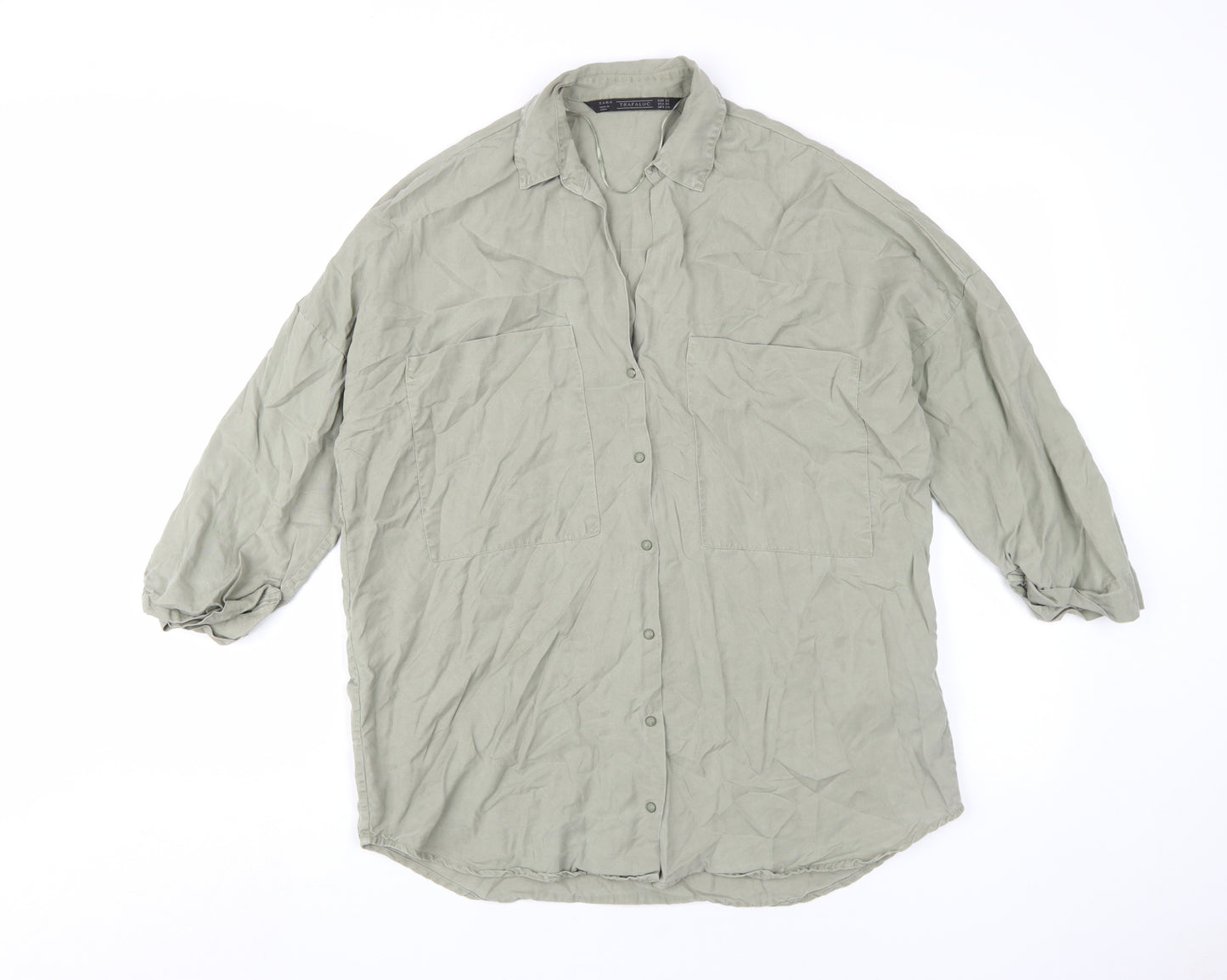 Zara Women's Green Button-Up Shirt XS Relaxed Fit