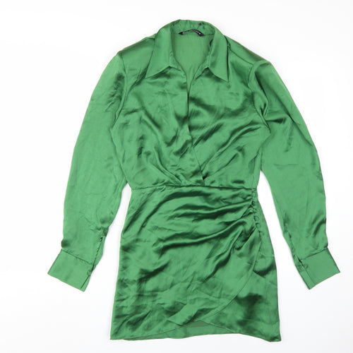 Zara Women's Green XS Wrap Dress - Party Chic