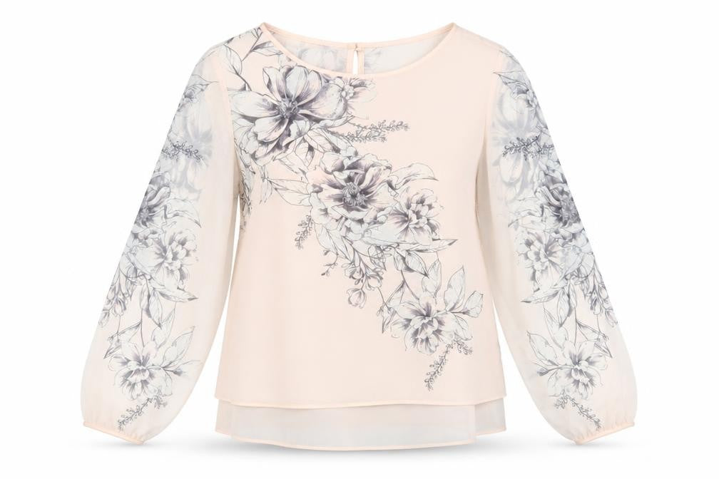 Front view of Wallis Women's Beige Floral Blouse, size 8, Petite