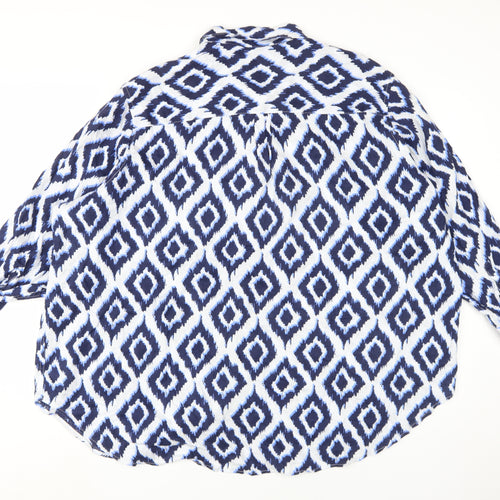 Marks and Spencer Women's Blue Geometric Linen Shirt