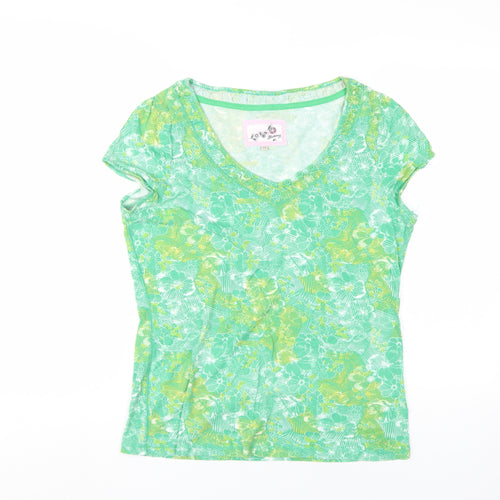 Manoray Women's Green Floral V-Neck T-Shirt Size 14