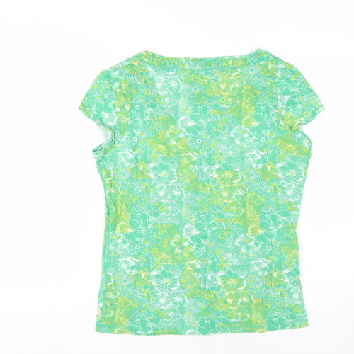 Manoray Women's Green Floral V-Neck T-Shirt Size 14