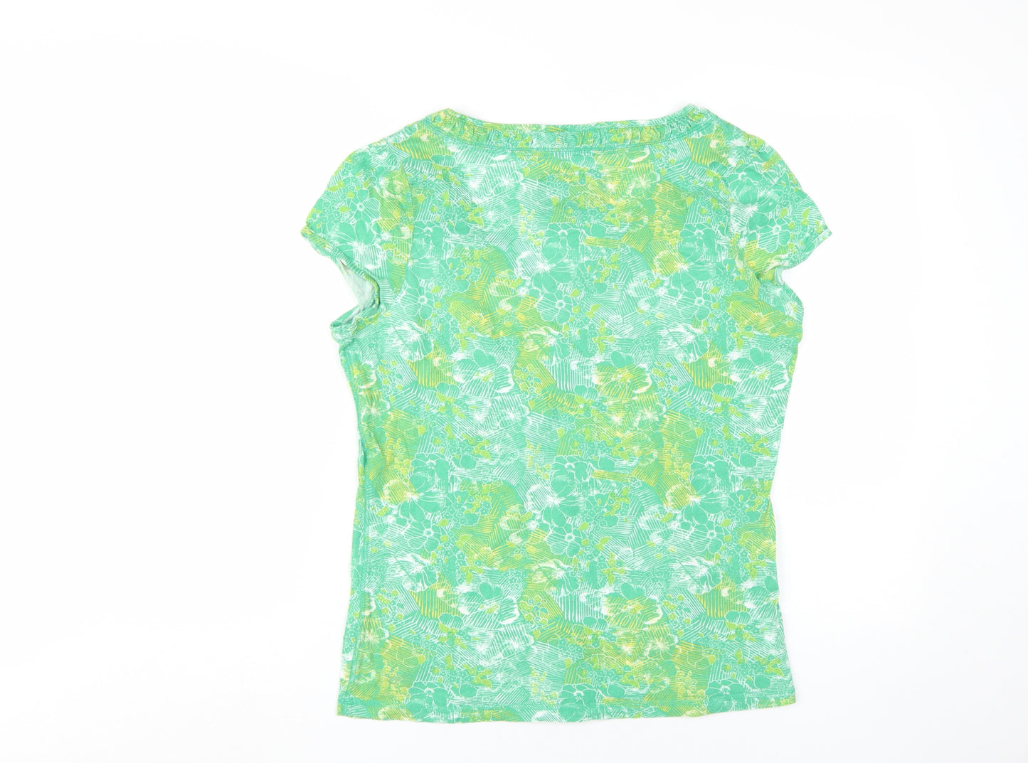Manoray Women's Green Floral V-Neck T-Shirt Size 14