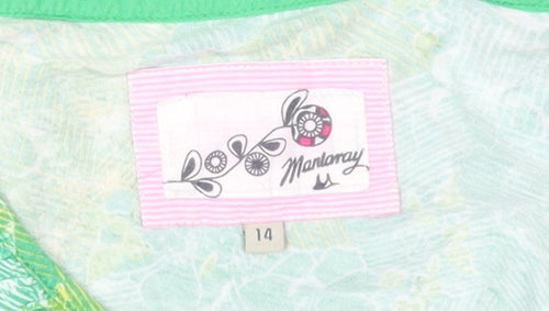 Manoray Women's Green Floral V-Neck T-Shirt Size 14