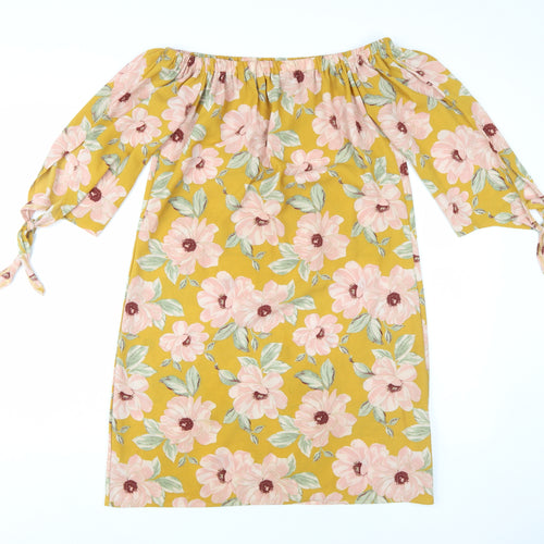 New Look Women's Yellow Floral Off-Shoulder Shift Dress