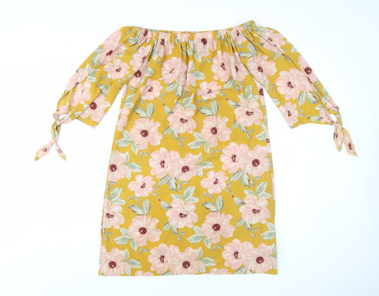 New Look Women's Yellow Floral Off-Shoulder Shift Dress