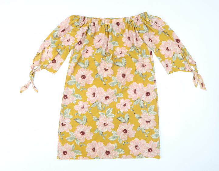 New Look Women's Yellow Floral Off-Shoulder Shift Dress