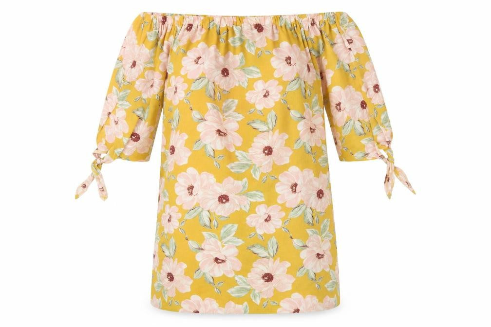 New Look Women's Yellow Floral Off-Shoulder Shift Dress