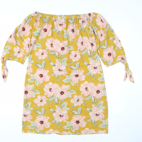 New Look Women's Yellow Floral Off-Shoulder Shift Dress