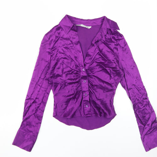 Zara Women's Purple Blouse Size 6 Collared Long Sleeve
