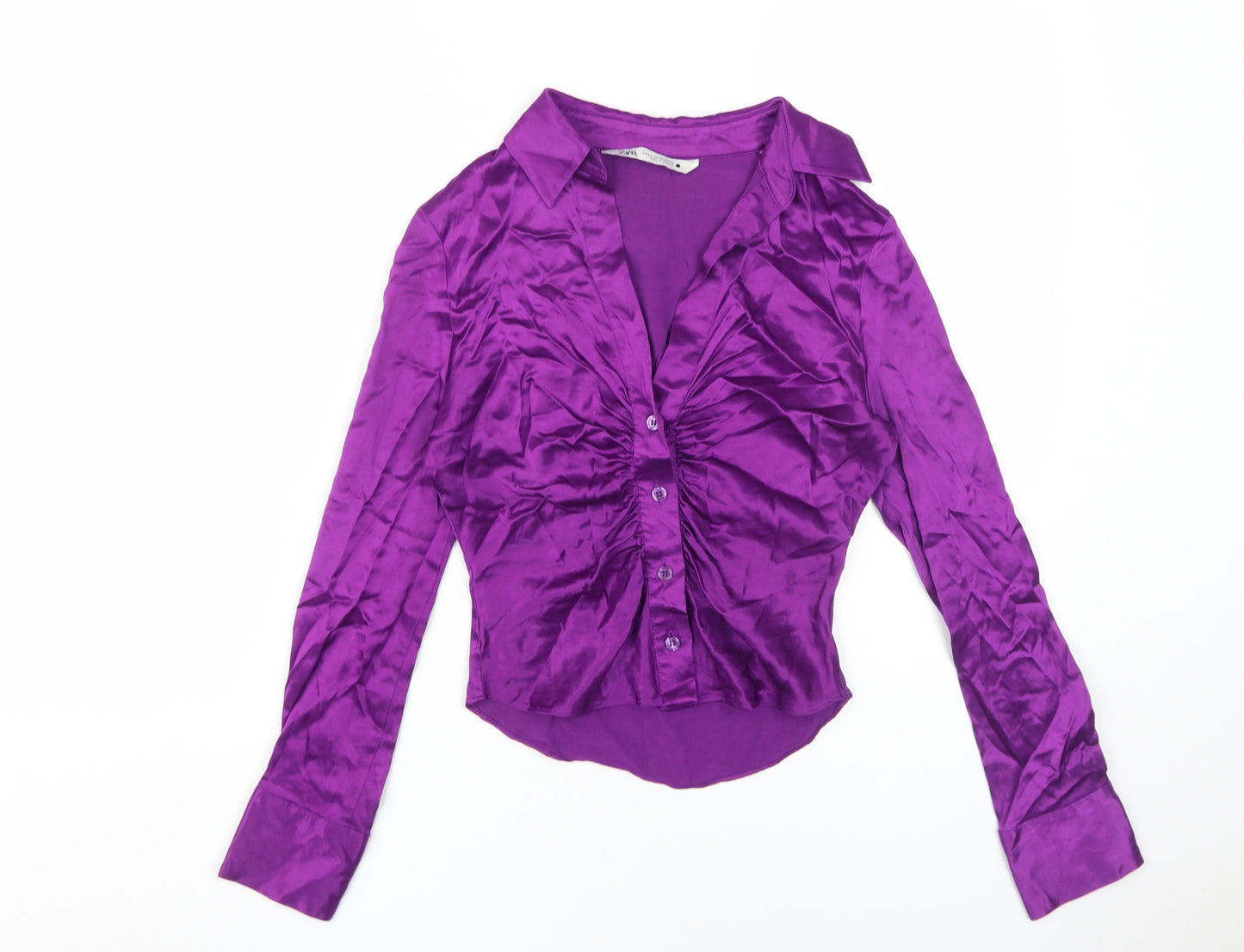 Zara Women's Purple Blouse Size 6 Collared Long Sleeve