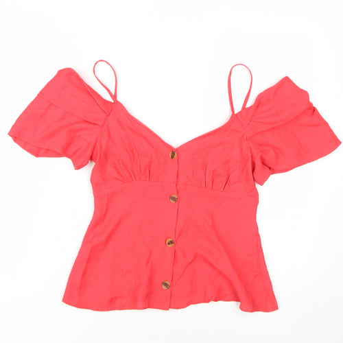 Topshop Women's Red Cropped Cold Shoulder Blouse Size 8