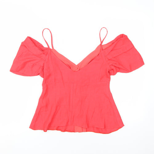 Topshop Women's Red Cropped Cold Shoulder Blouse Size 8