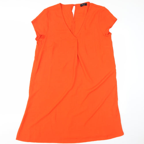 Yessica Women's Orange Shift Dress, Size 12, V-Neck, Button