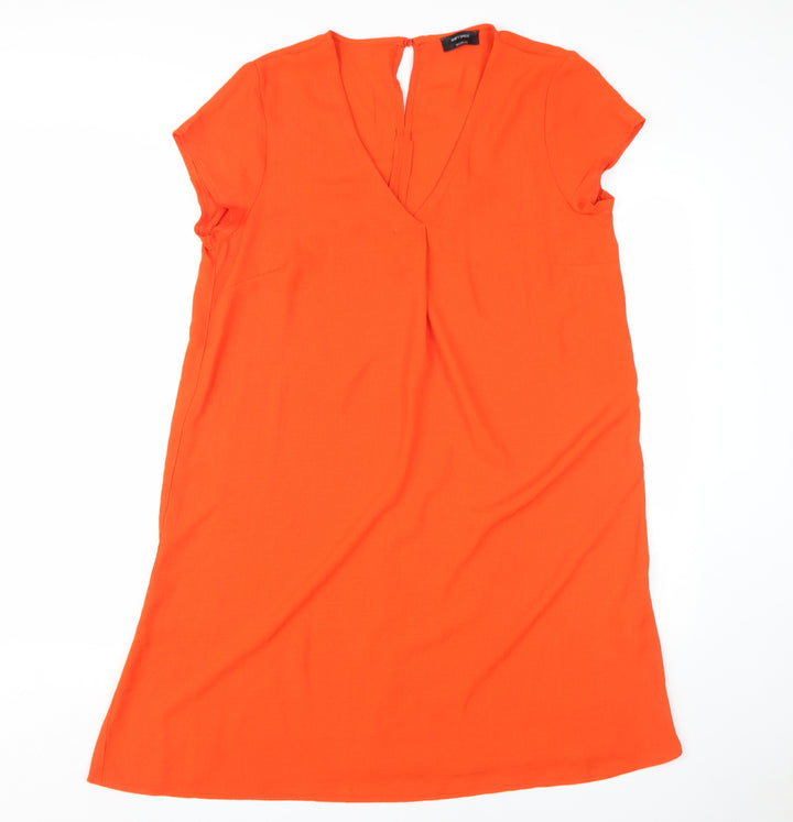 Yessica Women's Orange Shift Dress, Size 12, V-Neck, Button