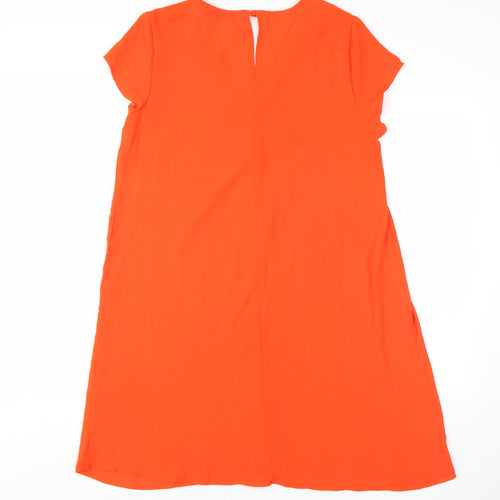 Yessica Women's Orange Shift Dress, Size 12, V-Neck, Button