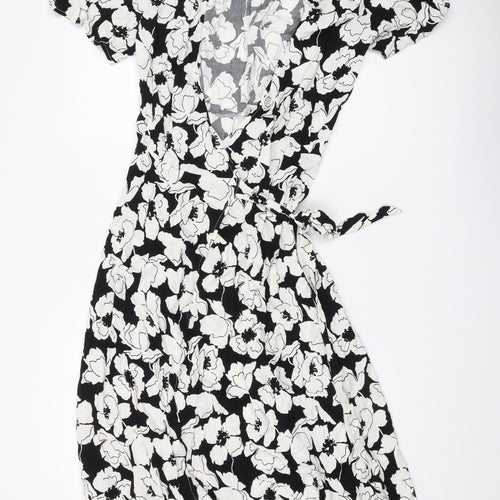 Marks and Spencer Women's Black Floral Wrap Dress Size 8