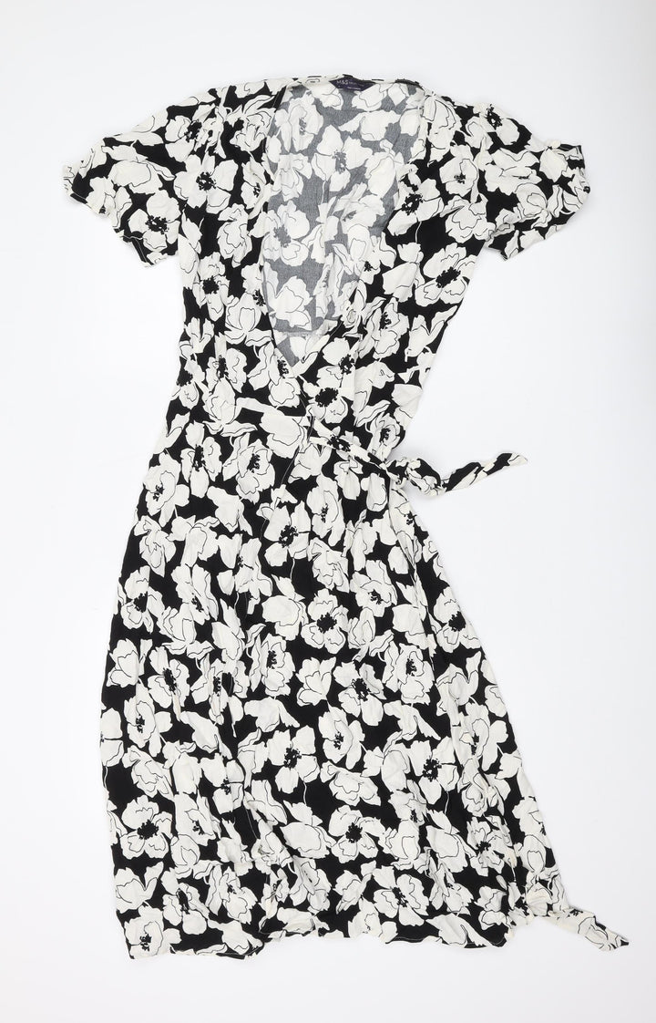 Marks and Spencer Women's Black Floral Wrap Dress Size 8