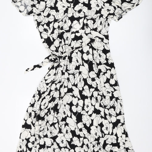 Marks and Spencer Women's Black Floral Wrap Dress Size 8