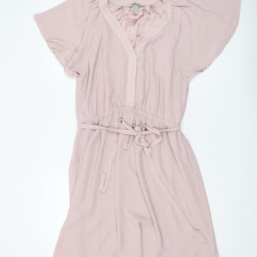 H&M Women's Pink Short Sleeve V-Neck Shift Dress