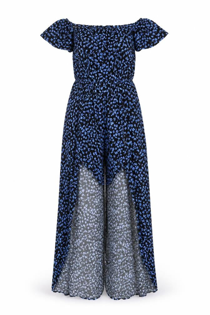 New Look Girls Black Blue Floral Jumpsuit, Age 11