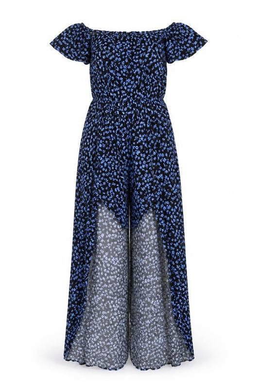 New Look Girls Black Blue Floral Jumpsuit, Age 11