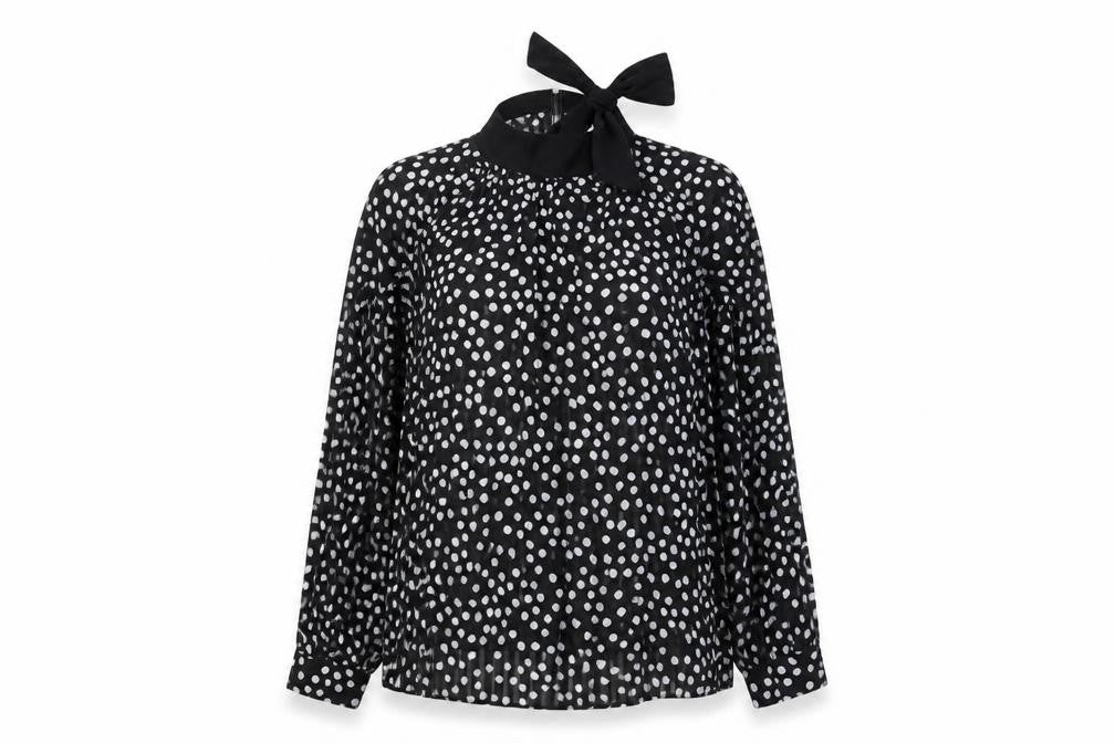 Front view of Zara Women's Black Polka Dot Blouse, size S