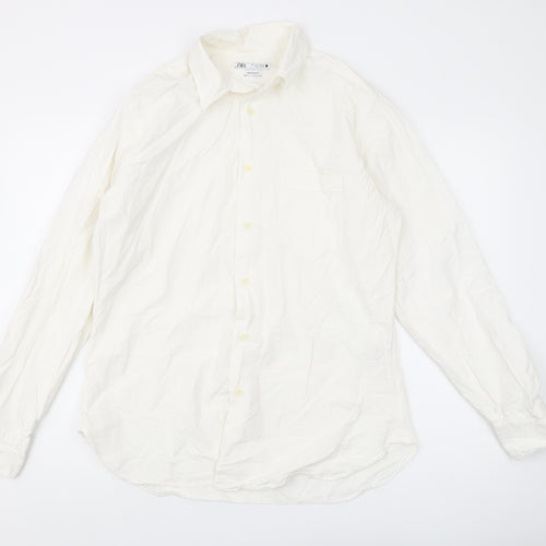 Zara Men's White Regular Fit Shirt Long Sleeve L