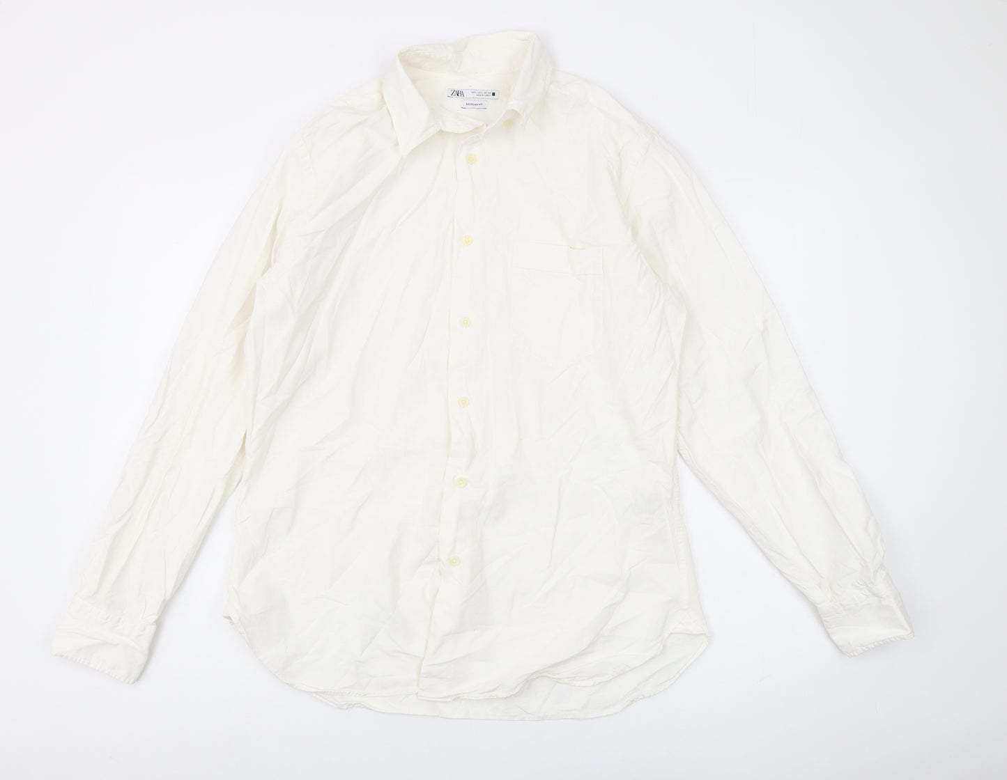 Zara Men's White Regular Fit Shirt Long Sleeve L