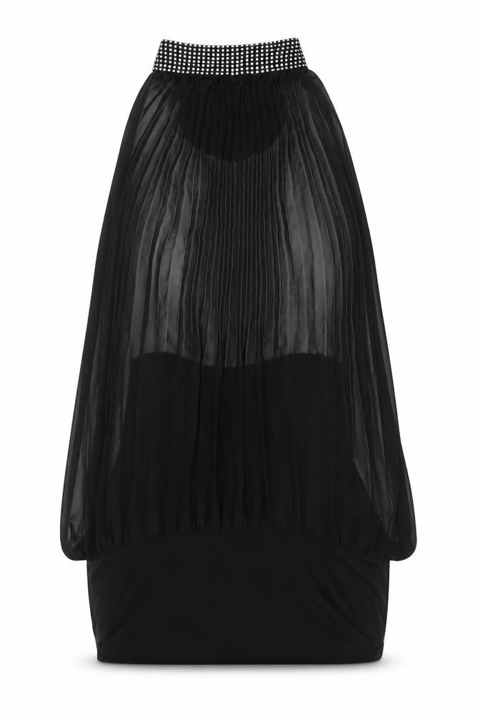 Front view of Effgee Women's Black Beaded Camisole Halter Blouse