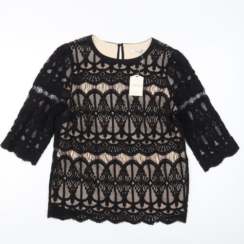 Oasis Women's Black Lace Tunic Blouse Size 8