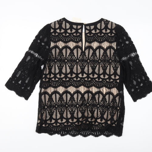 Oasis Women's Black Lace Tunic Blouse Size 8