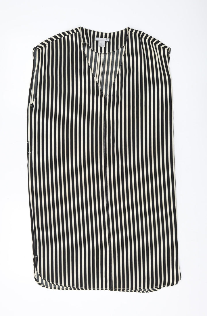 H&M Women's Black Striped Sleeveless Shift Dress Size 6